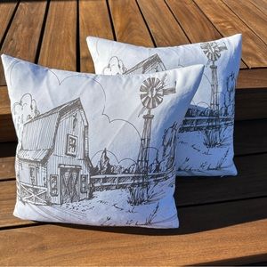 Farmhouse Barn with Windmill Throw Pillows Set of 2 16”x 16”